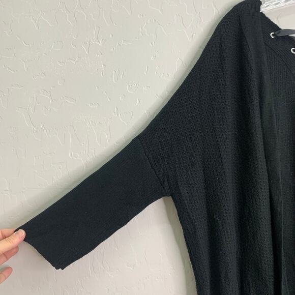 Democracy Womens Large Cardigan Lace Up Back Black Sweater Open Front Goth Core - Picture 5 of 9